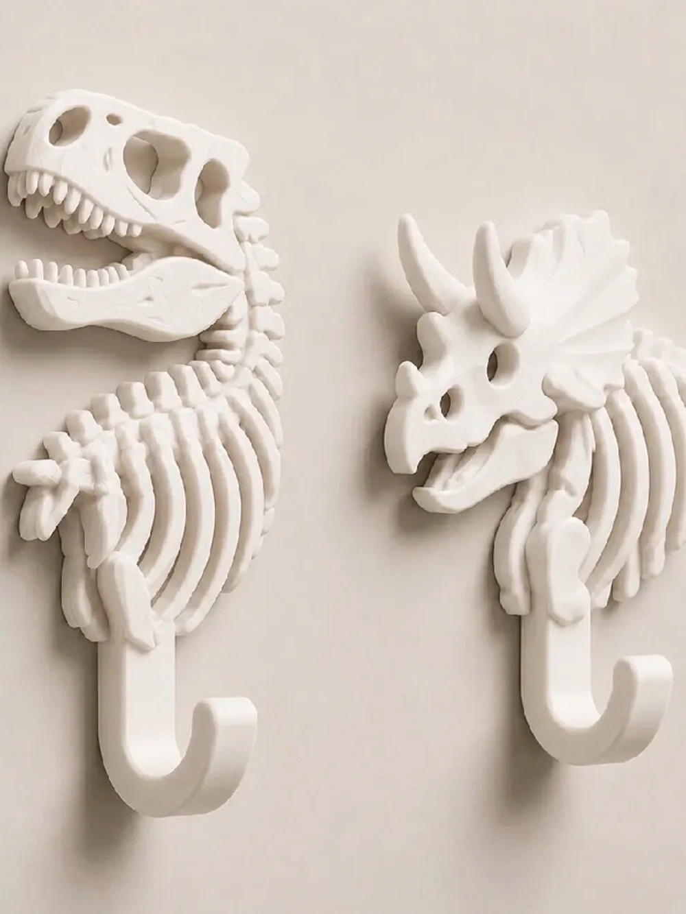 3D Printed Dinosaur Skeleton Wall Hook Set
